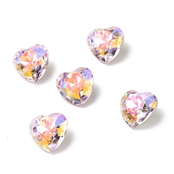 Ярко-Розовый AB Стеклянные кабошоны со стразами в стиле AB, задние и задние, сердце, светлая роза ab, 8x8x4 мм