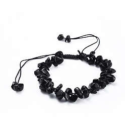 Obsidian Adjustable Natural Obsidian Chip Beads Braided Bead Bracelets, with Nylon Thread, 1-7/8 inch(4.8cm)