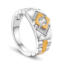Platinum & Golden SHEGRACE 925 Sterling Silver Finger Ring, with Watch Chain and Micro Pave AAA Cubic Zirconia Real 18K Gold Plated Rhombus, Platinum & Golden, 22mm