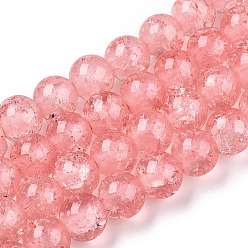 Salmon Baking Painted Crackle Glass Bead Strands, Round, Salmon, 8mm, Hole: 1.3~1.6mm, about 100pcs/strand, 31.4 inch