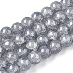 Dark Gray Baking Painted Crackle Glass Bead Strands, Round, Dark Gray, 8mm, Hole: 1.3~1.6mm, about 100pcs/strand, 31.4 inch
