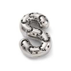 Letter S Латунные подвески, стойки покрытие, долговечный, без кадмия и без свинца, подвески с полыми буквами, Письмо с, 23x16x7.5 мм, отверстие : 4.7x3 мм