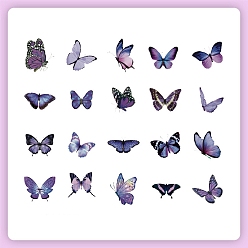 Purple 40Pcs 20 Styles Waterproof PET Butterfly Sticker Labels, Self-adhesion, for Suitcase, Skateboard, Refrigerator, Helmet, Mobile Phone Shell, Purple, 60~90mm, 2pcs/style