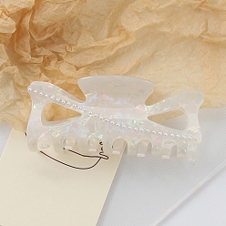 Floral White Bowknot Cellulose Acetate Large Claw Hair Clips, with Plastic Imitation Pearl Beads, for Women Girl Thick Hair, Floral White, 60x140x68mm