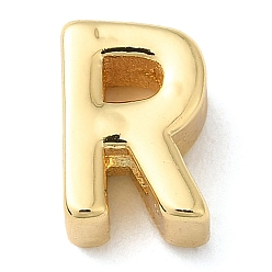 Letter R Rack Plating Brass Slide Charms, Cadmium Free & Lead Free, Real 18K Gold Plated, Letter, Letter R, 7.5x5x3.5mm, Hole: 1.2mm