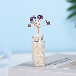 Quartz Crystal Natural Quartz Crystal & Amethyst Wishing Bottle Display Decoration, with Brass Wire, for Home Desk Decorations, Tree of Life, 22x50mm