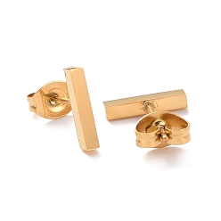 Golden Cuboid Ion Plating(IP) 304 Stainless Steel Stud Crawler Earrings, Hypoallergenic Earrings, Climber Earrings, Golden, 10x2x1.8mm, Pin: 0.8mm