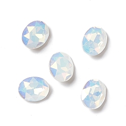 White Opal AB Light AB Style Eletroplate K9 Glass Rhinestone Cabochons, Pointed Back & Back Plated, Faceted, Oval, White Opal AB, 10x8x4.5mm