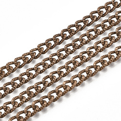 Red Copper Iron Cuban Link Chains, Chunky Curb Chains, with Spool, Unwelded, Textured, Red Copper, 6x4x1mm