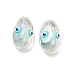 Aquamarine Transparent Glass Beads, with Enamel, Teardop with Evil Eye Pattern, Aquamarine, 20.5x13x10mm, Hole: 1.2mm