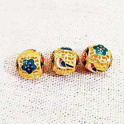 Bird Brass Enamel Beads, Golden, Round, Bird, 12mm