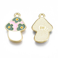 Pink Crémaillère placage pendentifs en émail d'alliage, sans cadmium et sans nickel et sans plomb, champignons, rose, 19x12.5x1.5mm, Trou: 1.5mm
