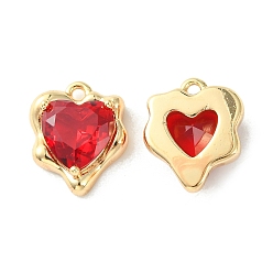 Red Brass Micro Pave Cubic Zirconia Charms, Heart Charm, Real 18K Gold Plated, Red, 13x11x4.5mm, Hole: 1.2mm