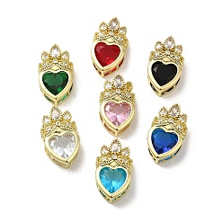 Mixed Color Rack Plating Brass Cubic Zirconia Pendants, with Glass, Long-Lasting Plated, Lead Free & Cadmium Free, Real 18K Gold Plated, Heart, Mixed Color, 21.5x13x8mm, Hole: 6x3mm and 4.5x3mm