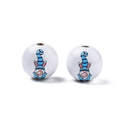 Gnome Easter Theme Printed Wooden Beads, Round, Blue, Gnome Pattern, 15.5~16x15mm, Hole: 3.5mm