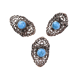 Синтетическая Бирюза Кольца на палец в стиле ретро с синтетической бирюзой, регулируемые латунные кольца для женщин, 38 мм, внутренний диаметр: 19 мм