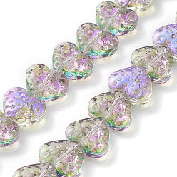 Medium Orchid Electroplate Transparent Glass Beads Strands, Heart, Medium Orchid, 13x15mm, Hole: 1.2mm, about 50pcs/strand, 25.59''(65cm)