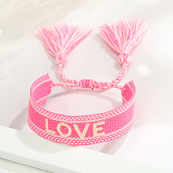 Pink LOVE Embroidered Tassel Bracelet with Personalized Alphabet Design - Fashionable Couple's Wristband in Multiple Styles