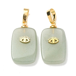 Зеленый Авантюрин Естественный зеленый авантюрин подвески, с латунной фурнитурой и 304 кабошонами из нержавеющей стали, золотые, прямоугольник с подвесками в виде глаз, 23~23.5x13~13.5x4~5 мм, отверстие : 7.5x4 мм