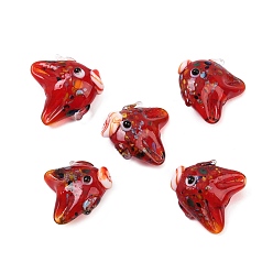 Темно-Красный Бусины лэмпворк , рыба, темно-красный, 17~19x19~21x10~11 мм, отверстие : 1.4 мм