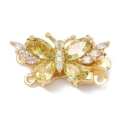 Цвет Оливы Застежки-бабочки из латуни с микропаве из кубического циркония, реальный 18 k позолоченный, 2 нитей, 4-луночное, оливковый, 12x23x7 мм, отверстия : 1.2 mm и 1.4 мм