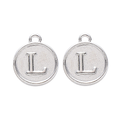 Letter L Alloy Pendant Cabochon Settings, For Enamel, Cadmium Free & Lead Free, Flat Round with Letter, Platinum, Letter.L, 14x12x2mm, Hole: 1.5mm