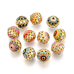 Золотой Латунь эмаль бисера, без кадмия и без свинца, со стразами, золотые, 15 мм, отверстие : 2 мм