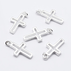 Silbern Silberfarbig 5 Stück 925 Sterlingsilber-Anhänger mit religiösem Kreuz, mit Biegeringen und quadratischem silbernem Poliertuch aus Wildleder, Silbern Silberfarbig, 12.5x7x1.4 mm, Bohrung: 1.8 mm