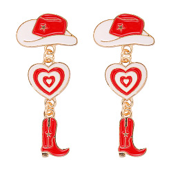 Red Western Cowboy Hat and Boots Heart-shaped Alloy Oil Drop Earrings Women's Jewelry