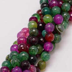 Colorful Natural Agate Bead Strands, Dyed, Faceted, Round, Colorful, 10mm, Hole: 1.5mm, about 38pcs/strand, 14 inch