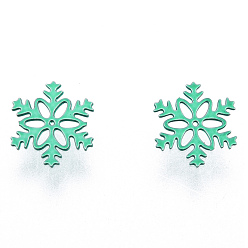 Turquoise Snowflake Spray Painted 430 Stainless Steel Cabochons, Nail Art Decorations Accessories, Turquoise, 5x5x0.3mm