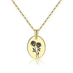 June Rose 304 Stainless Steel Birth Month Flower Pendant Necklace, Floral Dainty Jewelry for Women, Golden, June Rose, 17.72 inch(45cm)
