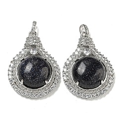 Синий Драгоценный Камень Синтетический синий золотой камень с подвесками из прозрачного кубического циркония, подвески для лампочек со стойкой, латунные фурнитуры, платина, без кадмия и без свинца, 35x25x8.8~9.6 мм, отверстие : 2.8x3.9 мм