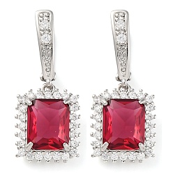 Светло-Вишневый Прямоугольные серьги-кольца с паве из кубического циркония из латуни для женщин, платина, светло-вишневый, 34x14 мм