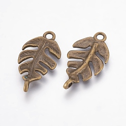 Antique Bronze Tibetan Style Links connectors, Cadmium Free & Nickel Free & Lead Free, Leaf, Antique Bronze, 27x14x4mm, Hole: 2.5mm