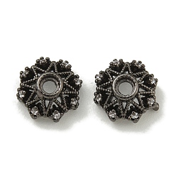 Черный Цвет Металла Покрытие стойки латунь микро паве прозрачные колпачки из кубического циркония, долговечный, без свинца и без кадмия, цветок, металлический черный , 9x3.8 мм, отверстие : 1.6 мм
