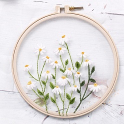 Flower DIY Transparent Fabric Embroidery Kits, with Polyurethane Elastic Fibre and Plastic Frame & Iron Needle & Colored Thread, Chrysanthemum Pattern, 21x20x0.9cm, Inner Diameter: 18cm