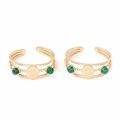 Малахит Натуральный малахит и плоское круглое открытое кольцо-манжета, ионное покрытие (ip) 304 тройное кольцо из нержавеющей стали для женщин, золотые, размер США 7 1/4 (17.5 мм)