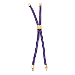 Indigo Twisted Nylon Cord Silder Bracelets, Link Bracelet Making for Connector Charm, with Long-Lasting Plated Golden Brass Cord End & Alloy Tree of Life, Indigo, 8-3/4~8-7/8 inch(22.2~22.6cm), Hole: 2mm