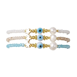 Star Glass Beaded Bracelets, with Pearl Pendants, Star, Inner Diameter: 2-1/8~3 inch(5.45~7.7cm), 3pcs/set