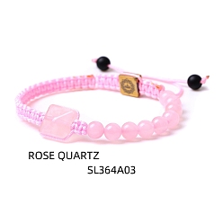 Rose Quartz Natural Rose Quartz Pyramid Braided Beaded Bracelets, 6-3/4~9-7/8 inch(17~25cm)