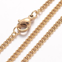 Golden Ion Plating(IP) 304 Stainless Steel Necklace, Curb Chains, with Lobster Clasps, Golden, 17.72 inch(450mm), 2.2mm