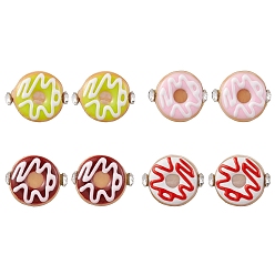 Mixed Color Donut Shape Lampwork Stud Earrings, with 304 Stainless Steel Pins, Mixed Color, 15.5x20mm