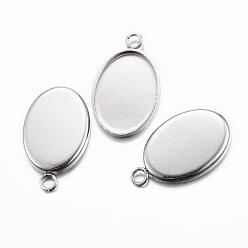 Stainless Steel Color 304 Stainless Steel Pendant Cabochon Settings, Oval, Stainless Steel Color, Tray: 13x18mm, 22x14x1mm, Hole: 2mm