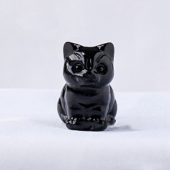 Обсидиан Украшение для выставки товаров фигурки кота из натурального обсидиана, украшения из энергетических камней, 20x30 мм