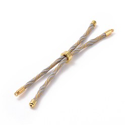 Silver Nylon Cord Silder Bracelets, for Connector Charm Bracelet Making, with Rack Plating Golden Brass Findings, Long-Lasting Plated, Cadmium Free & Lead Free, Silver, 8-5/8~9 inch(22~22.8cm), 0.3cm, Hole: 2.6mm