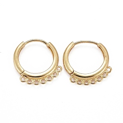 Real 18K Gold Plated Brass Huggie Hoop Earring Findings, with Horizontal Loop, Long-Lasting Plated, Real 18K Gold Plated, 17x16x2mm, Hole: 1.2mm, Pin: 0.8mm