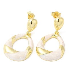 Snow Enamel Teardrop Dangle Stud Earrings, Real 18K Gold Plated Brass Earrings for Women, Cadmium Free & Lead Free, Snow, 30x16mm