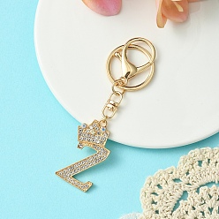 Letter Z Брелок из золотого сплава со стразами, с застежкой из сплава и железными кольцами, Письмо Z, 10 см, Кулон : 42 мм