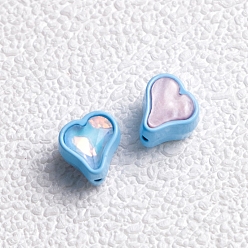 Light Sky Blue Alloy Cubic Zirconia Beads, Heart, Light Sky Blue, 11x11x10mm, Hole: 2mm
